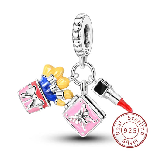 Fit Original 925 Sterling Silver Charms Beads Bow Perfume Bottle Pink