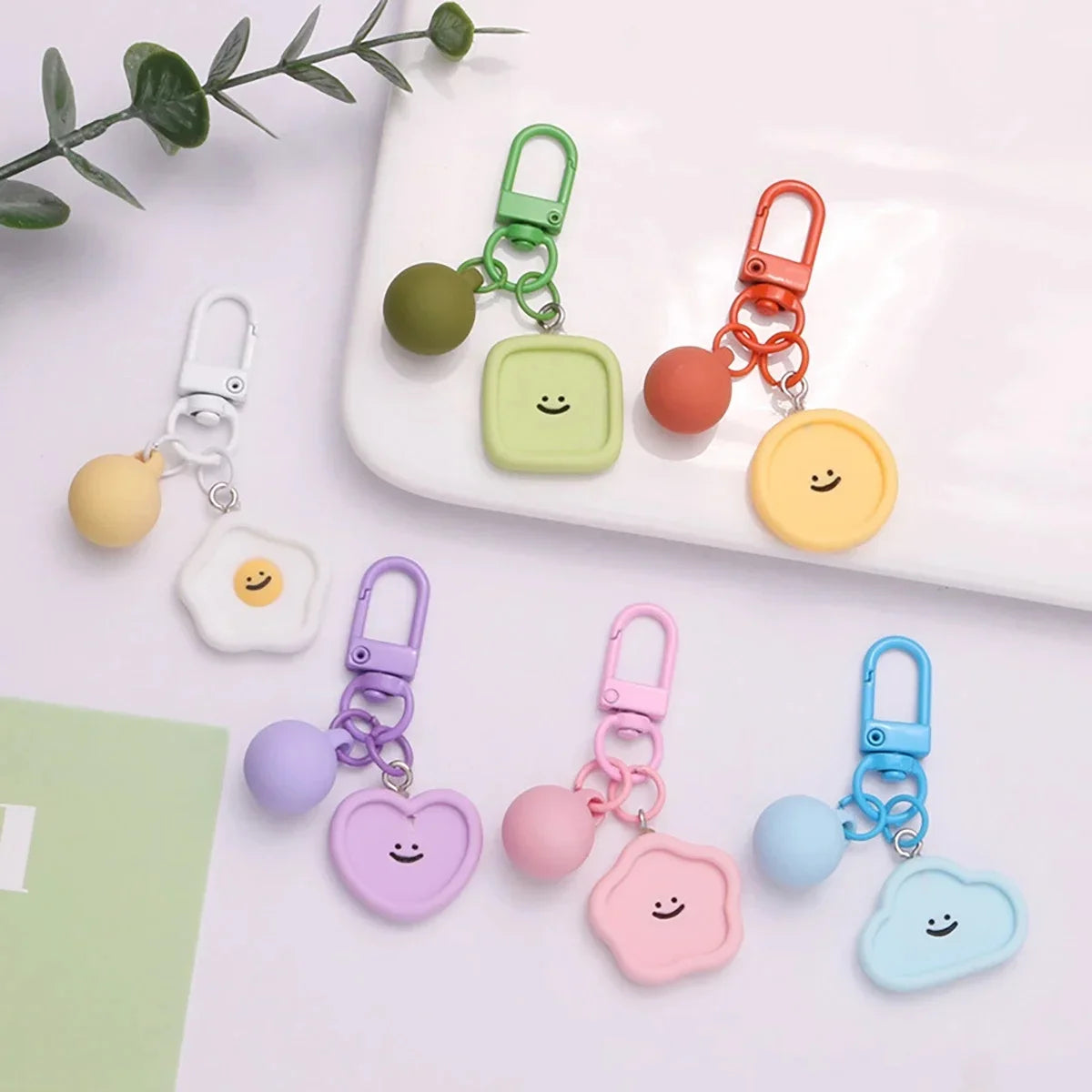 DIY Smiling Face Keychain Resin Heart Flower Cloud Charm Handmade
