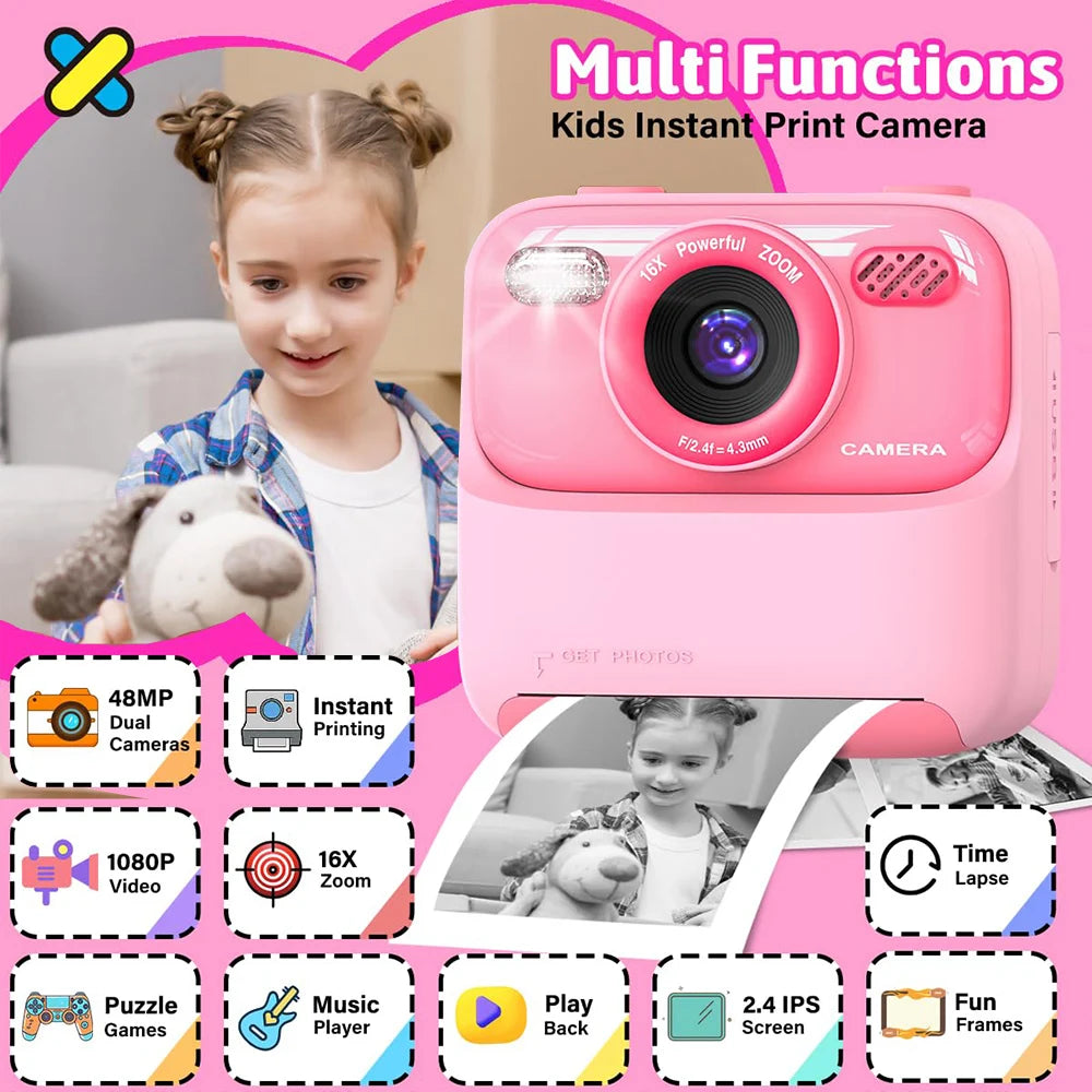 Children Digital Camera Photography Instant Camera 1080P HD Dual Lens