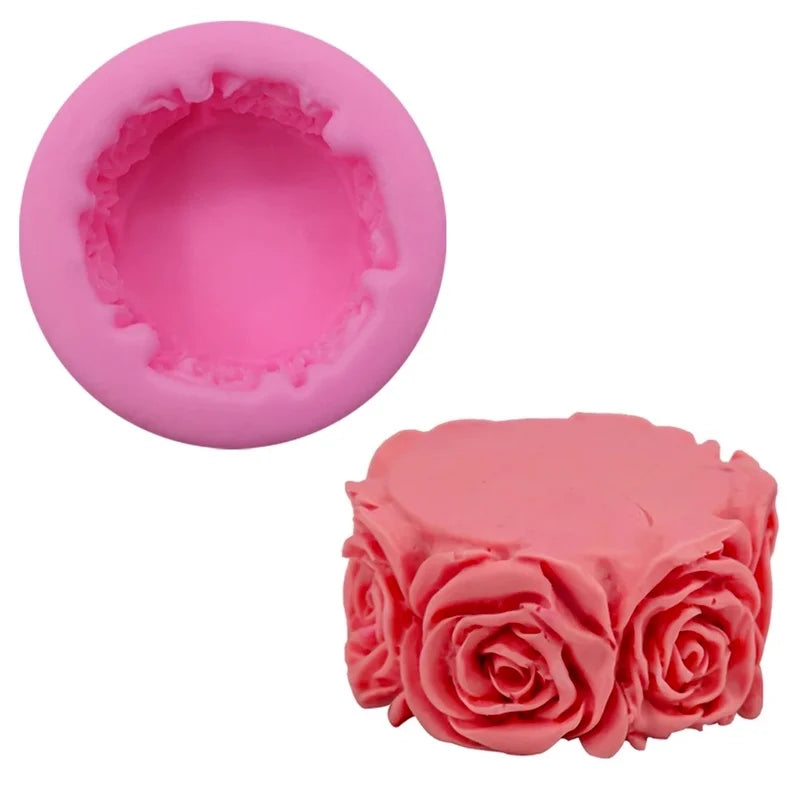 3D Round Rose Flowers Soap Mold Cylindrical Silicone Mold Candle Molds