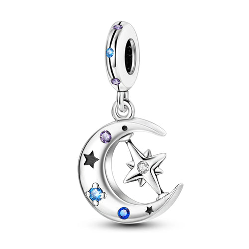 Silver Plated Mystery Star and Moon Charms Beads Fit Original Bangle