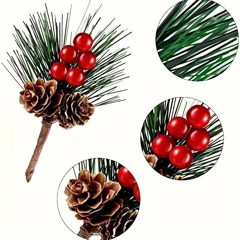 10pcs Set of Artificial Pine Cones and Red Berries - Perfect for