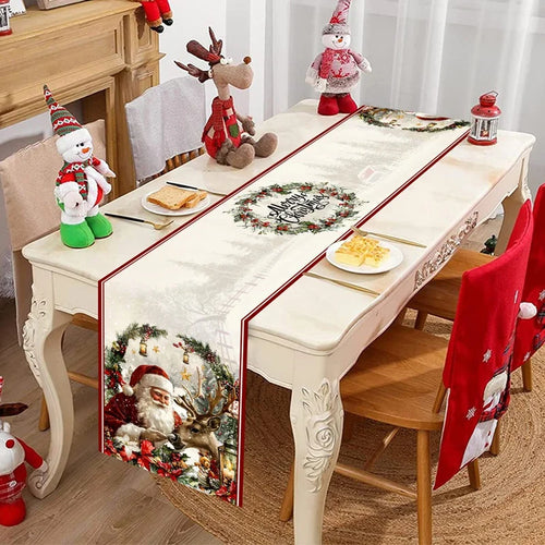 Vintage Christmas Table Runner Retro Santa Claus Table Cover Christmas