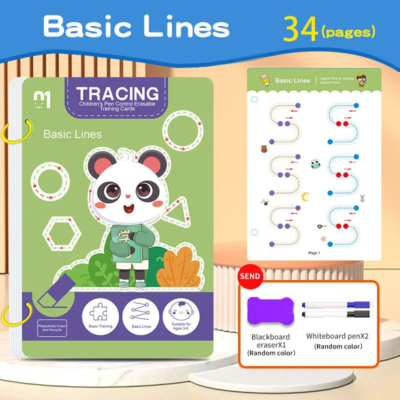 34-Page Children's Reusable Workbook Set with Erasable Pen - Early