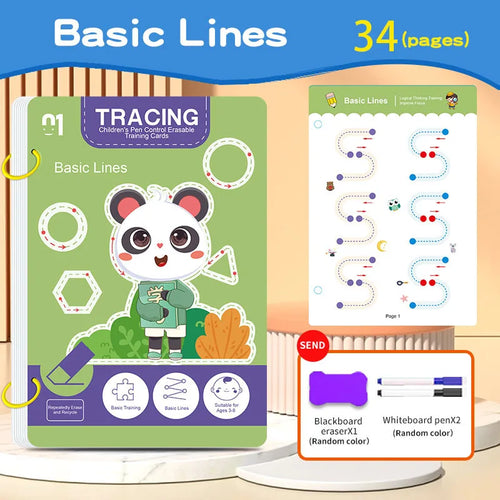 34-Page Children's Reusable Workbook Set with Erasable Pen - Early