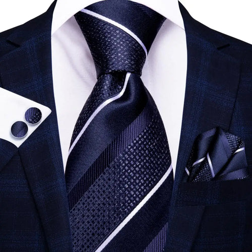Black Red Striped Silk Wedding Tie For Men Handky Cufflink Gift Men