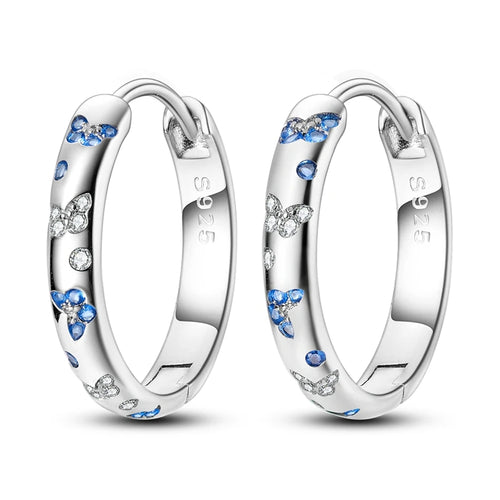 925 Sterling Silver Colored Zirconium Stars Hoop Earrings For Women