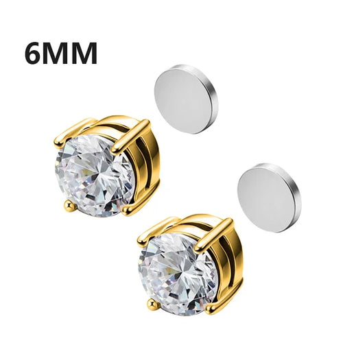 1Pairs Punk Round Zircon Magnetic Ear Stud Clip Earrings Non Piercing