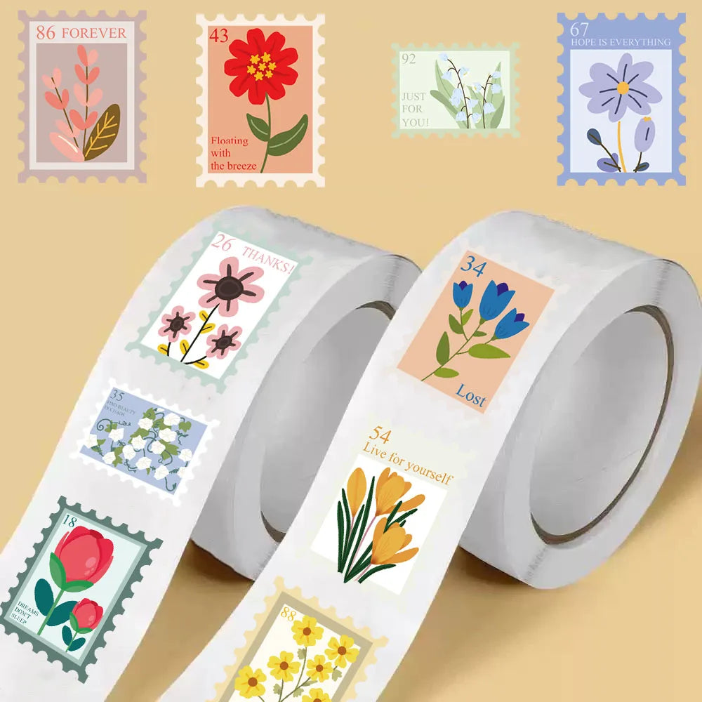500PCS Flower Stamps Roll Sticker Harajuku Cartoon Y2k Fashion