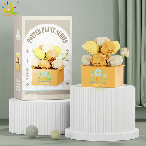 HUIQIBAO MOC Flower Succulent Potted Model Building Block DIY Eternal