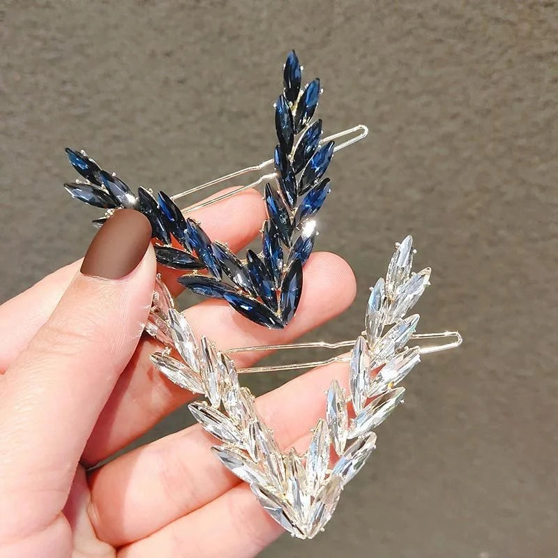Luxury Shining Crystal Hair Clip For Women Korean V Shape Buckle