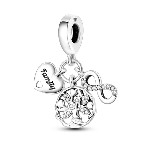 Charms Beads 925 Sterling Silver Tree of Life Peach Heart Sweet Love