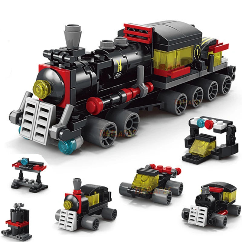 NEW DIY 6in1 Train Track Robot Helicopter Vehicle Building Blocks Kit