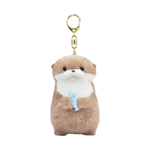 Cute Otters Holding Fish Plush Doll Keyrings Lightweight Hanging