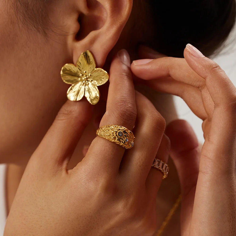 CARLIDANA Flower Stainless Steel Statement Earrings for Women Floral