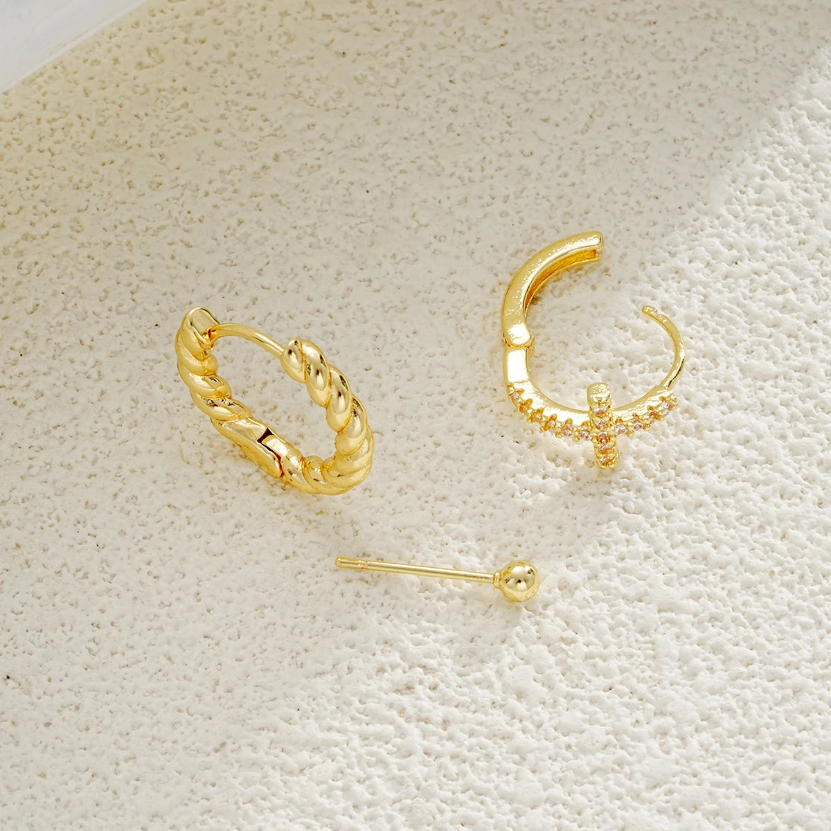 3pcs New Fashion Minimalist Copper Zircon Cross Earrings Set for Women