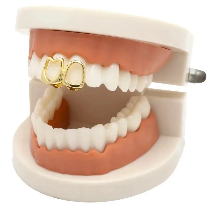 Golden Grillz Tooth Jewelry Set Copper Inlaid Zircon Hollow Heart