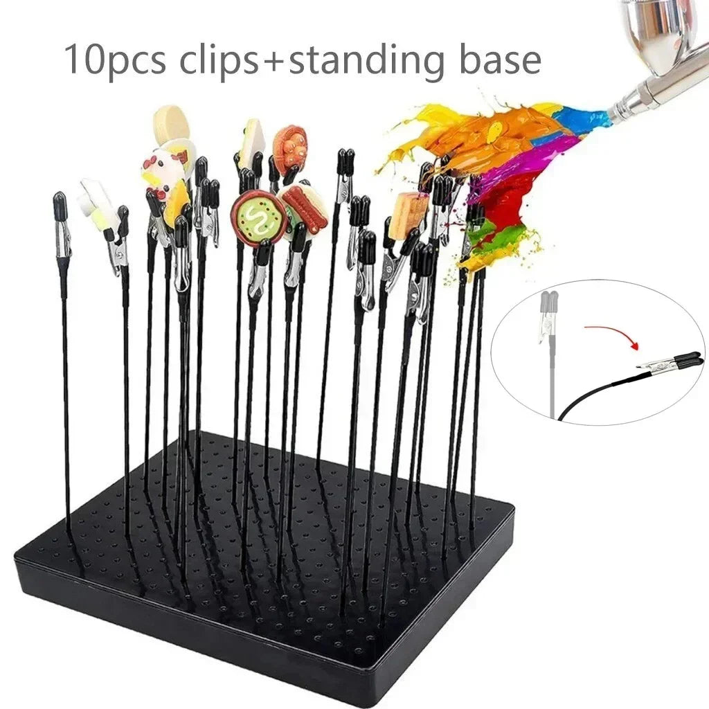 Model Painting Stand Base with 10pcs Metal Flexible Alligator Clips