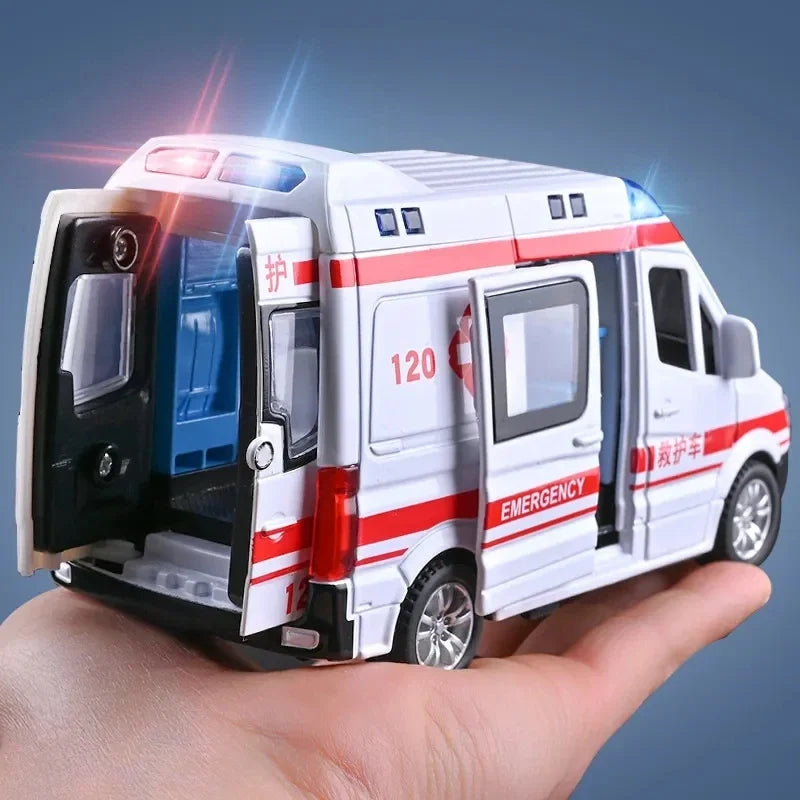 1:32 Mini Car Diecast Ambulance Fire-Truck Policecar Model Sound And