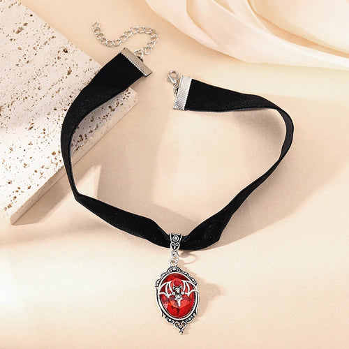 Gothic Vampire Cameo Pendant Choker Velvet Necklace for Women Fashion