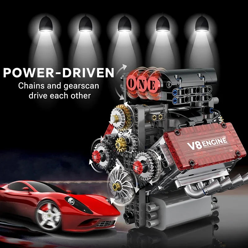 Brick V8 Engine Motorized Simulation Model Electrically Drive Building