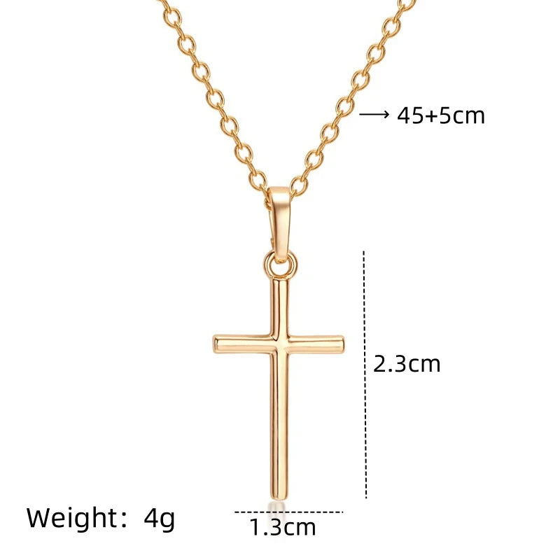 Fashion Christian Jesus Cross Necklaces Silver Color Long Chain Simple