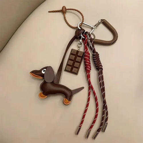 Leather Dachshund Bag Pendant Creative Keychain Lanyard bag Accessory