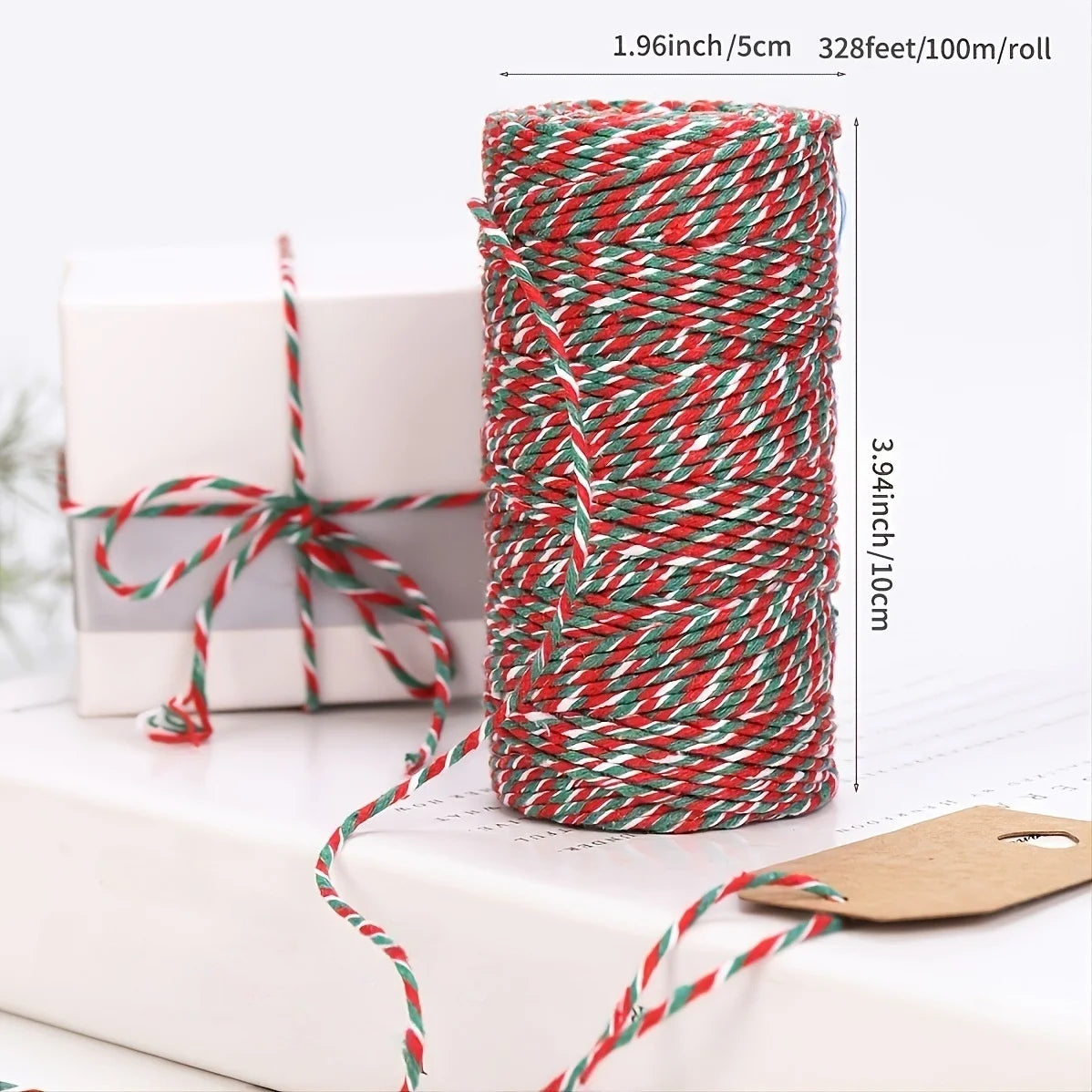 100M/Roll Red Green and White  Colorful Cotton Rope for Home