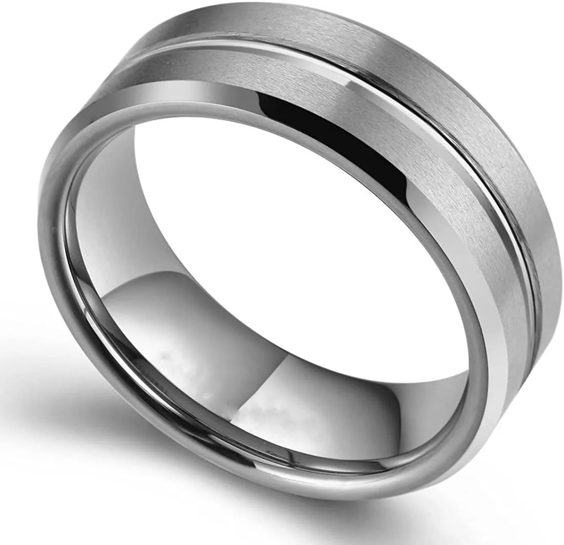 Fashion 8mm Men's Black Tungsten Wedding Band Rings Black Groove