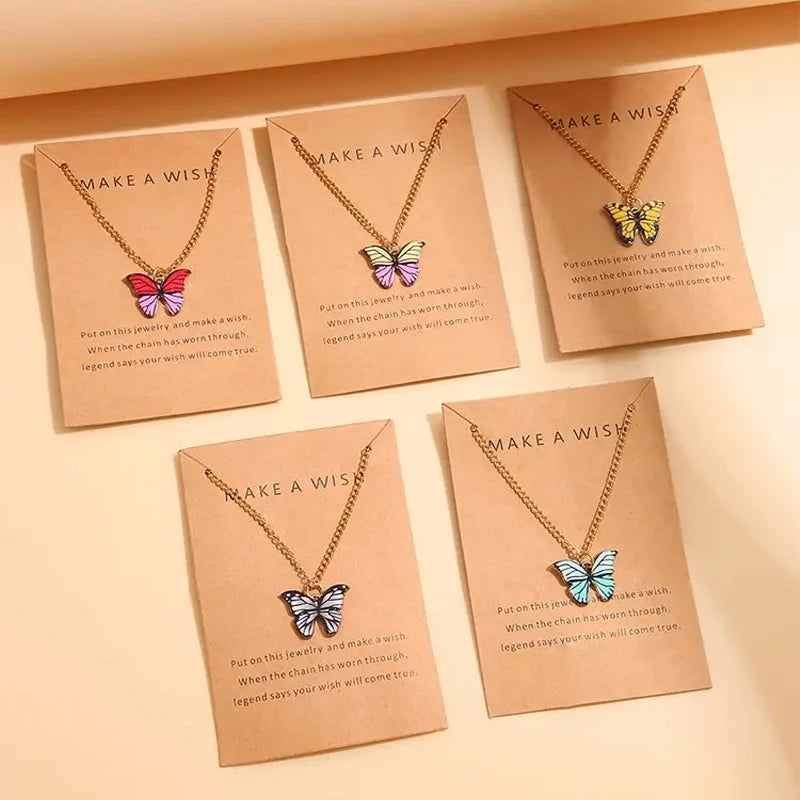 5 Pcs Fashion Boho Colorful Butterfly Necklaces Set for Women Korea