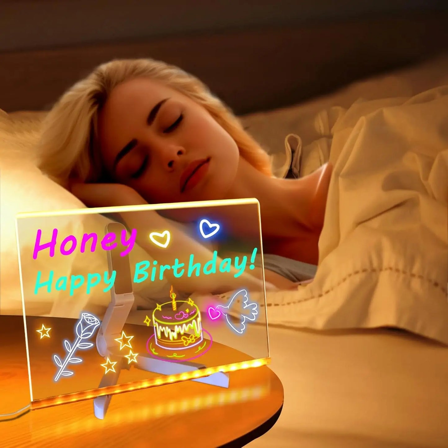 LED Note Board With Night Light Colorful 7 Pens DIY Acrylic Message