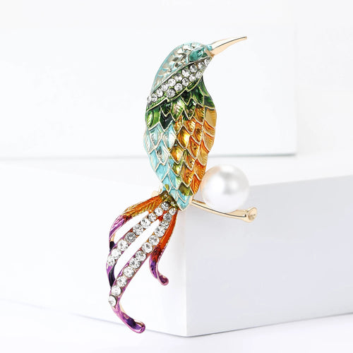 Classic Rhinestones Birds Brooches for Women Unisex Pearls Animals