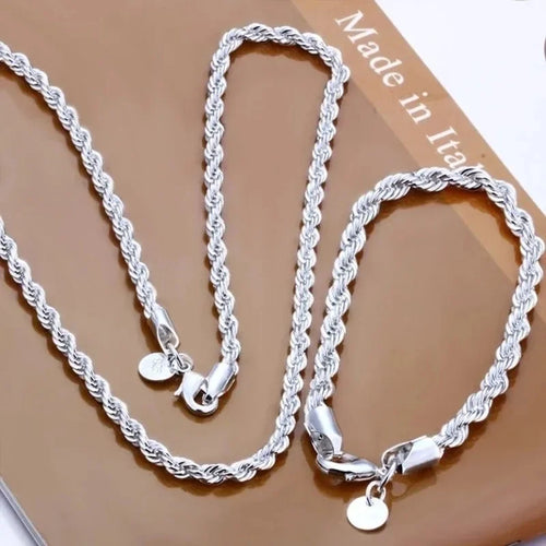 Charm 925 sterling silver Accessories Men 4MM 40-60cm 2PCS Rope Chain