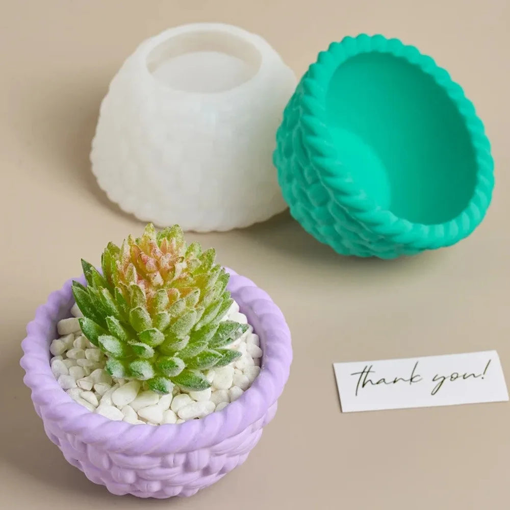 Woven Basket Flowerpot Silicone Mold DIY Handmade Candle Cup Plaster