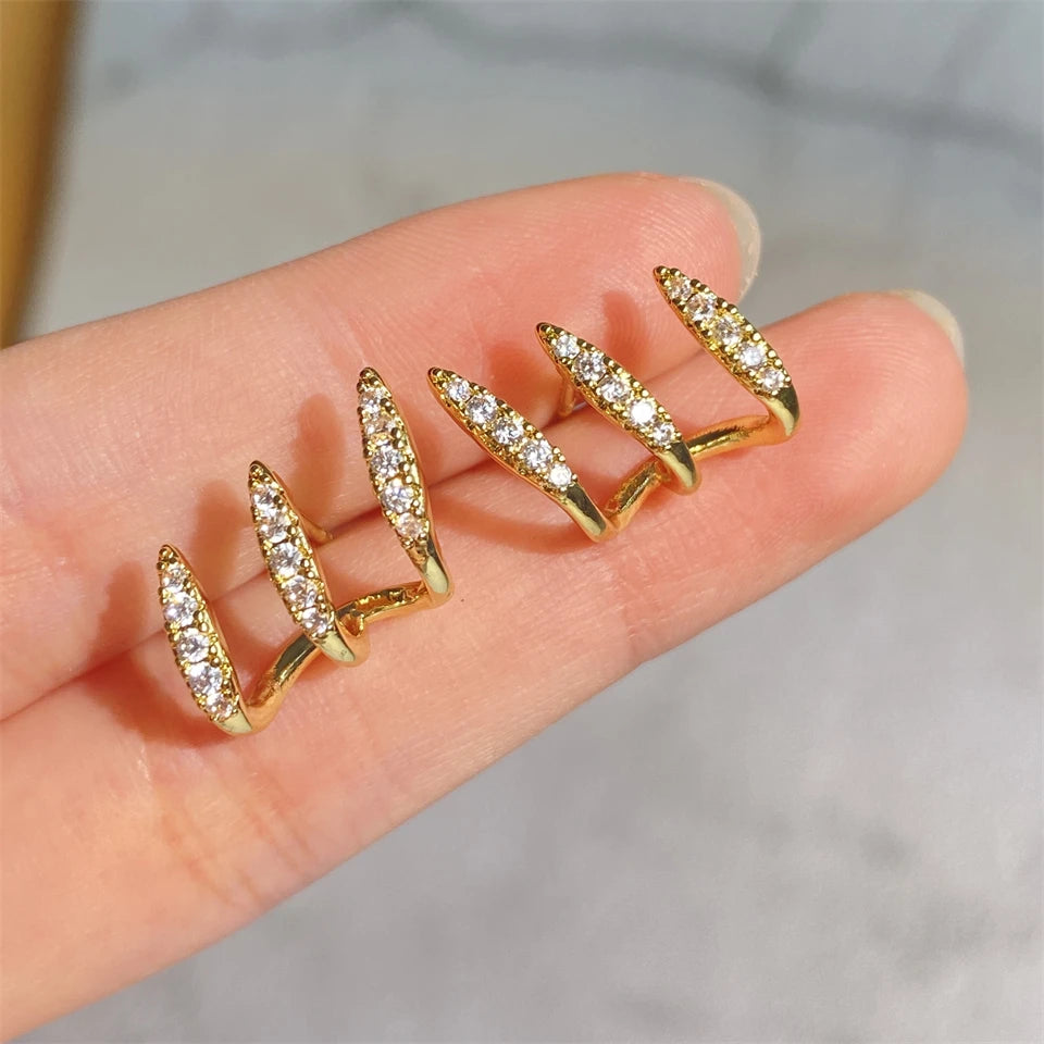 ZAKOL 2pcs Elegant Cubic Zirconia Three-Claw Earrings for Women