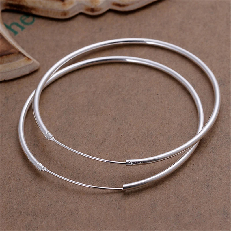 Round Circle 35/50/60mm Hoop Earrings Silver Color For Woman Wedding