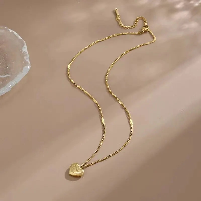 1pcs Gold-color Necklace Ms Simple Fashion Peach Heart Engraved Love