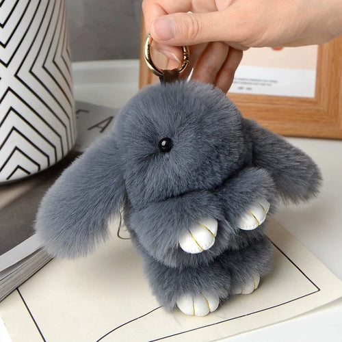 ZAKOL 15cm Fluffy Rabbit Fur Pompon Bunny Keychain Soft Cute Rabbit