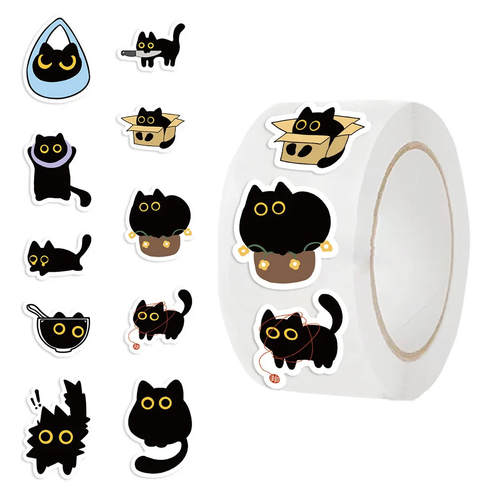 500PCS Ten Different Patterns Black Cat Roll Stickers Small Pattern