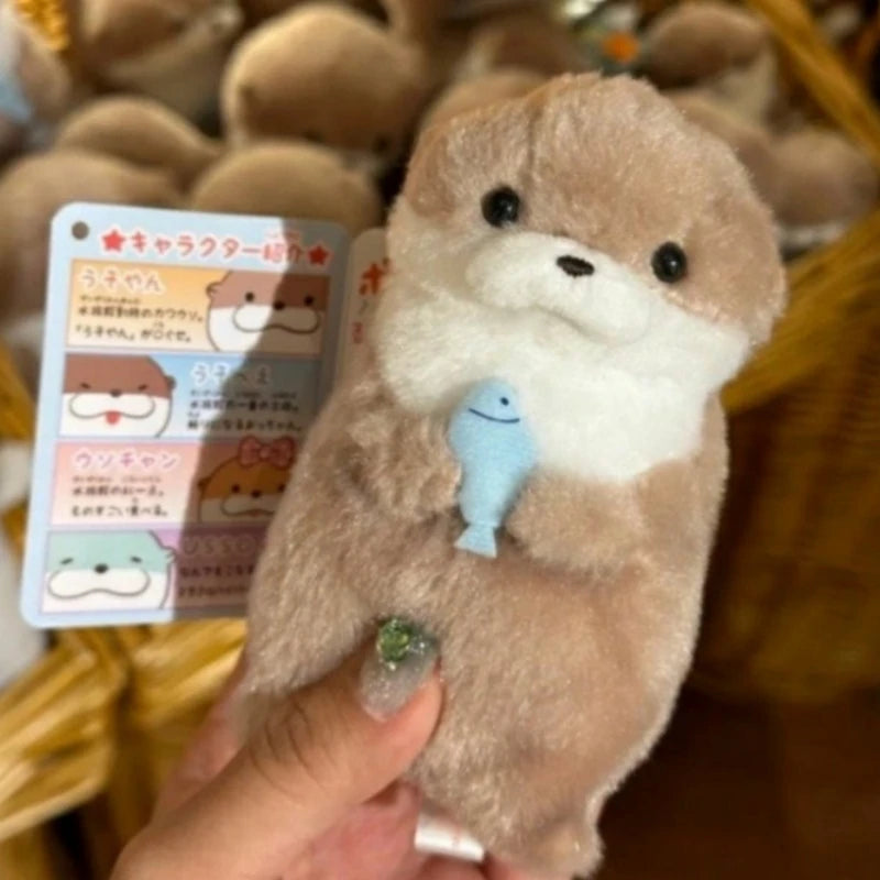 Cute Otters Holding Fish Plush Doll Keyrings Lightweight Hanging