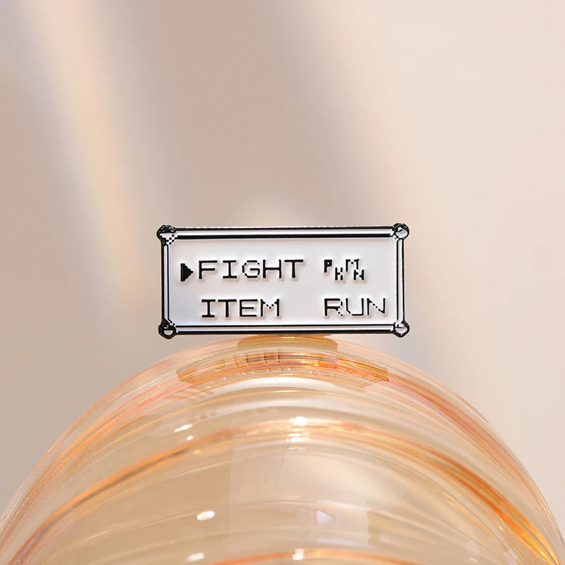 Rectangle Text Enamel Pins Custom FIGHT ITEM RUN