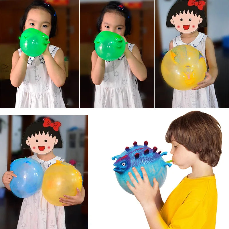 3PCS Kids Funny Dinosaur Animals Inflate Vent Balls Toy Squeeze Soft
