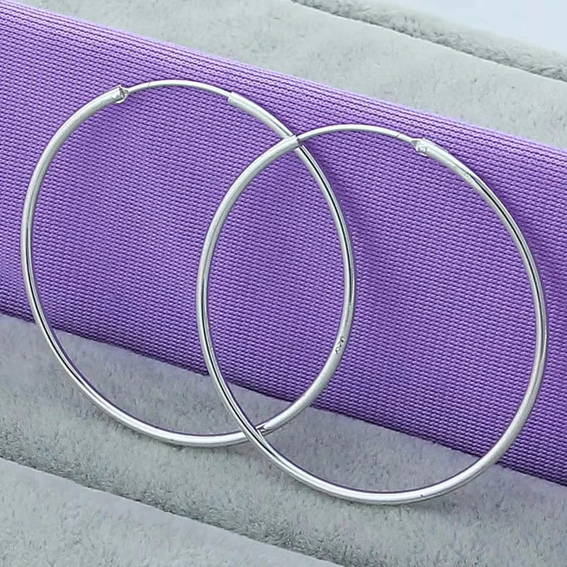 925 Sterling Silver Round Circle 35/50/60mm Hoop Earrings For Woman