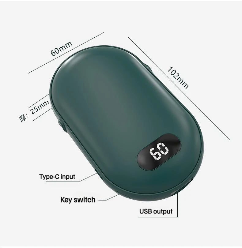 USB Rechargeable Hand Warmer Power Bank 2-in-1 Mini Electric Heater