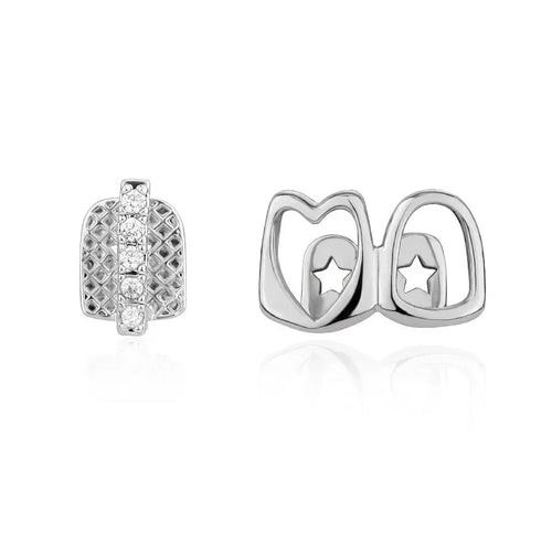 Golden Grillz Tooth Jewelry Set Copper Inlaid Zircon Hollow Heart
