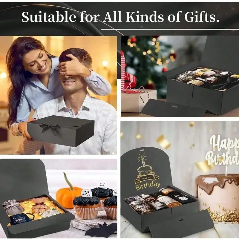 1/5pcs Black Gift Box With Lid, Deluxe Black Gift Box With Ribbon,