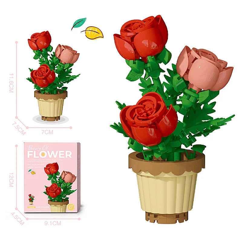 Creative Building Block Bouquet, Eternal Flower Plant Potted Gift,