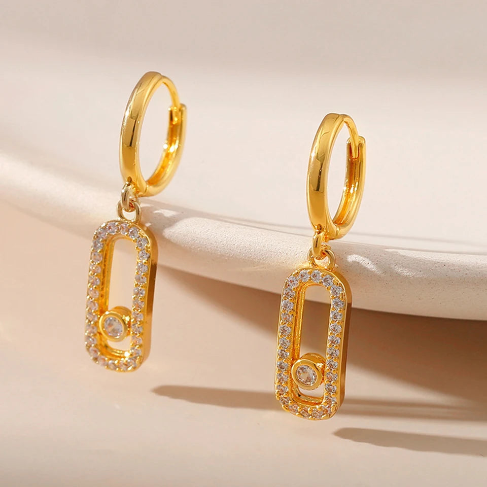 2PCS Women Geometric Small Hoops Earrings Paperclip Shape Metal