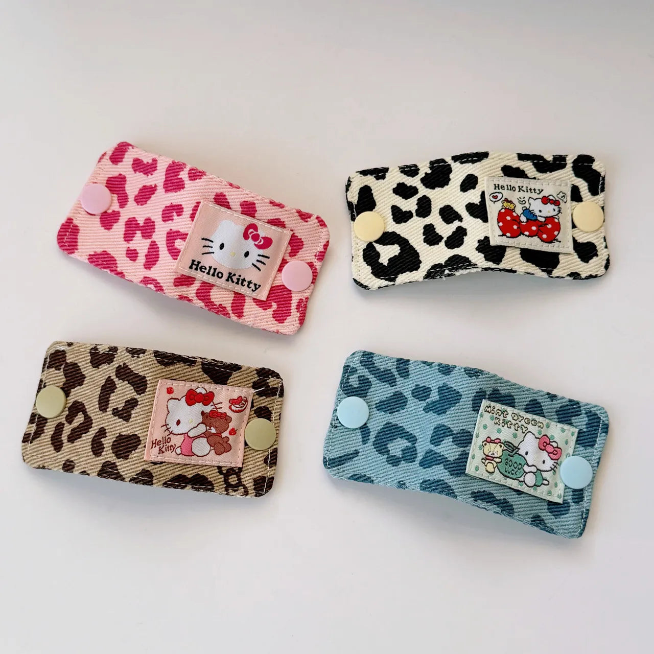 Sanrio Hello Kitty Leopard Print Denim Fabric Data Cable Storage Clip