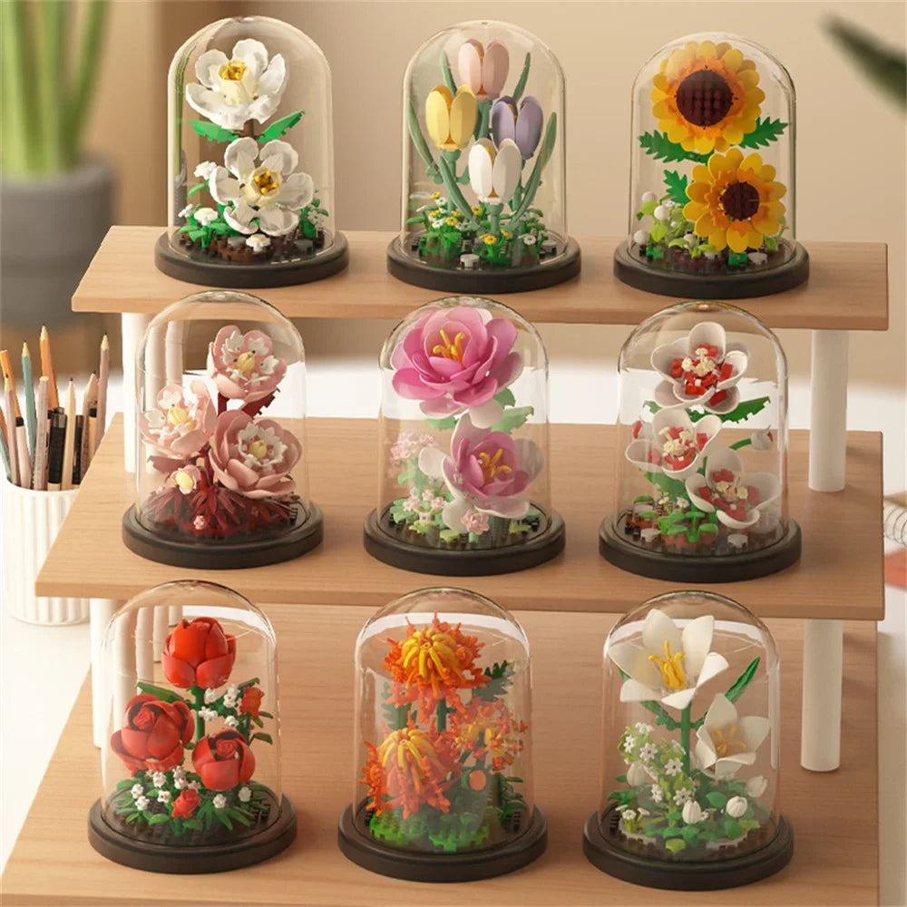 Eternal Flower Bouquet Bonsai Potted Plant Micro Building Blocks Model